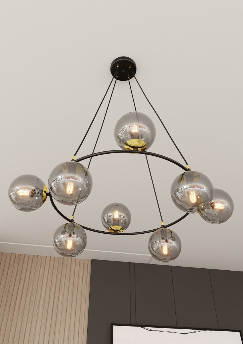 Azura Ø75 Color humo Lámpas de techo De Emibig Lighting - La forma redonda de la l&aacute;mpara con pantallas dispuestas asim&eacute;tricamente confiere a la estancia una atm&oacute;sfera &uacute;nica y subraya su car&aacute;cter moderno y elegante.