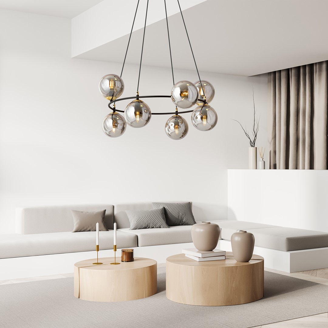 Azura Ø75 Color humo Lámpas de techo De Emibig Lighting - La forma redonda de la l&aacute;mpara con pantallas dispuestas asim&eacute;tricamente confiere a la estancia una atm&oacute;sfera &uacute;nica y subraya su car&aacute;cter moderno y elegante.