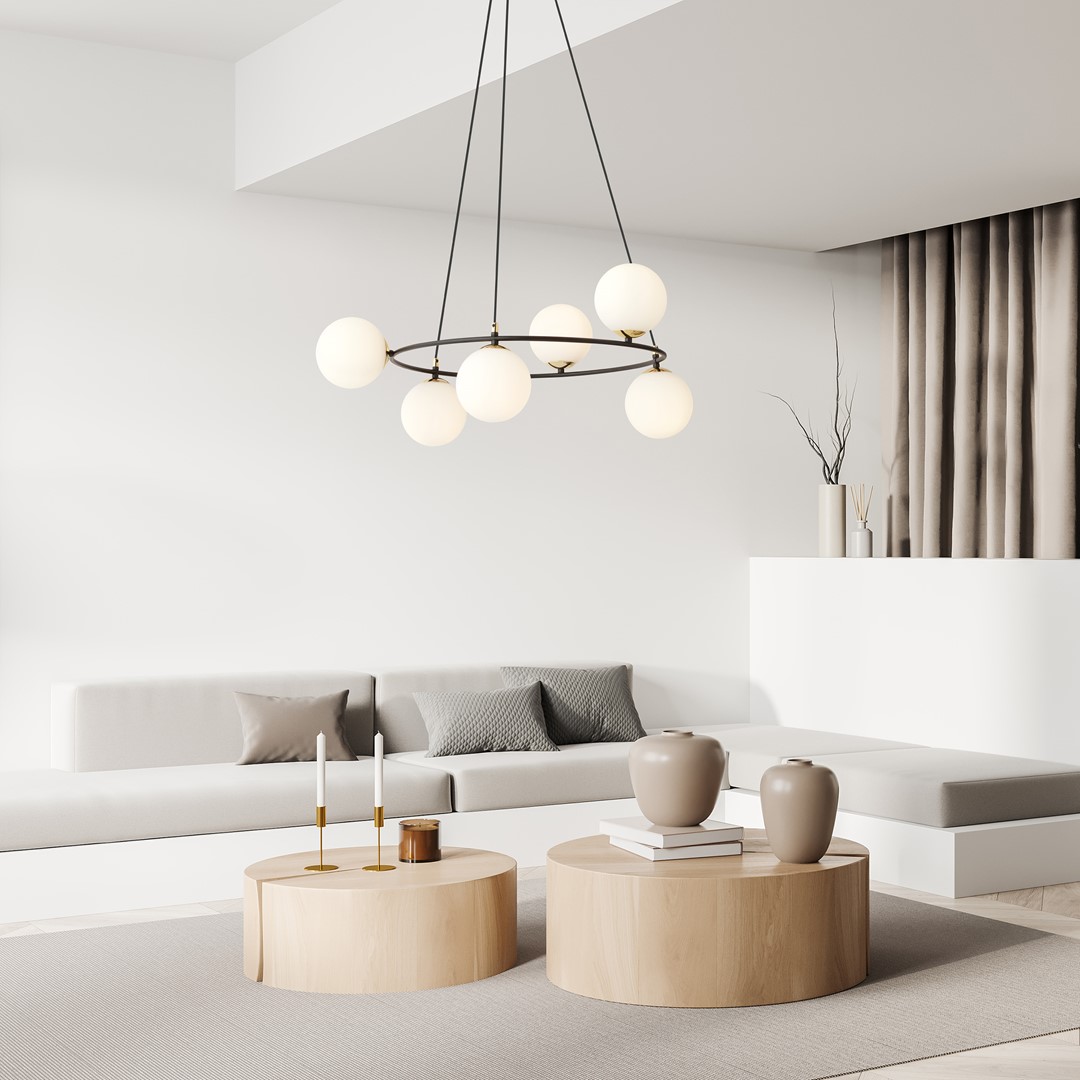 Azura Ø75 Lámpas de techo De Emibig Lighting - La lámpara colgante Azura está realizada en acero negro y se complementa con pantallas de grafito.