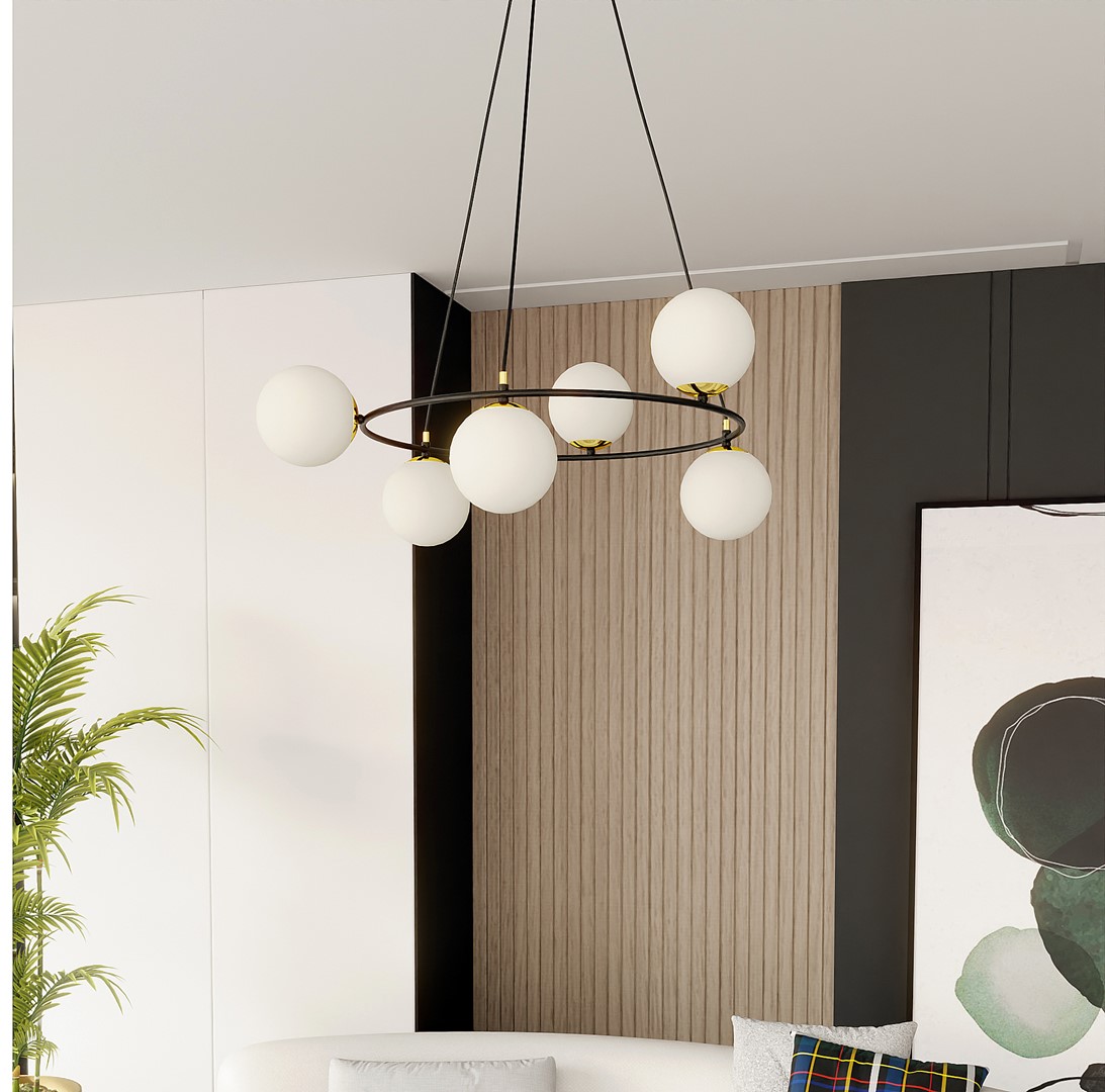 Azura Ø75 Lámpas de techo De Emibig Lighting - La lámpara colgante Azura está realizada en acero negro y se complementa con pantallas de grafito.