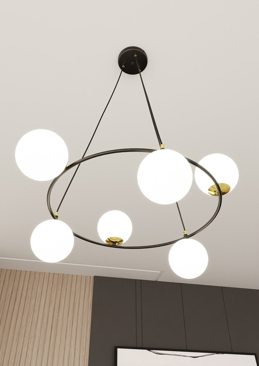 Azura Ø75 Lámpas de techo De Emibig Lighting - La lámpara colgante Azura está realizada en acero negro y se complementa con pantallas de grafito.