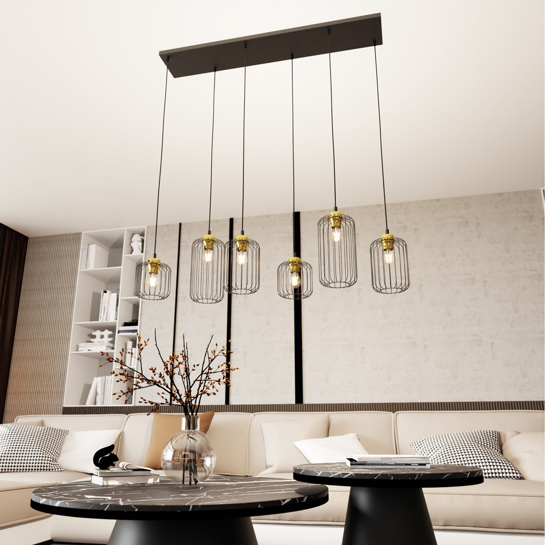 Vander 115cm Negro/dorado Lámpas de techo De Emibig Lighting - Se recomienda colocarlo encima de la mesa del comedor o de la encimera de la cocina.