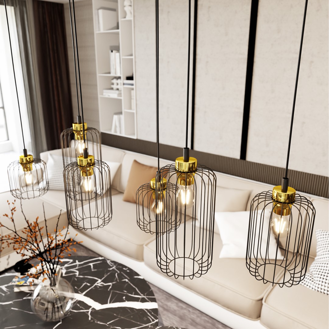 Vander 115cm Negro/dorado Lámpas de techo De Emibig Lighting - Se recomienda colocarlo encima de la mesa del comedor o de la encimera de la cocina.
