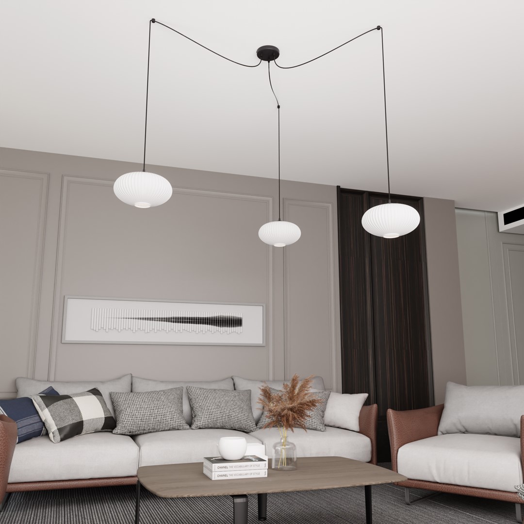 Origo 3xØ30 Blanco Lámpas de techo De Emibig Lighting - Usted mismo determina la ubicaci&oacute;n de los cables y, por lo tanto, puede decidir d&oacute;nde y a qu&eacute; altura deben colgarse las pantallas.