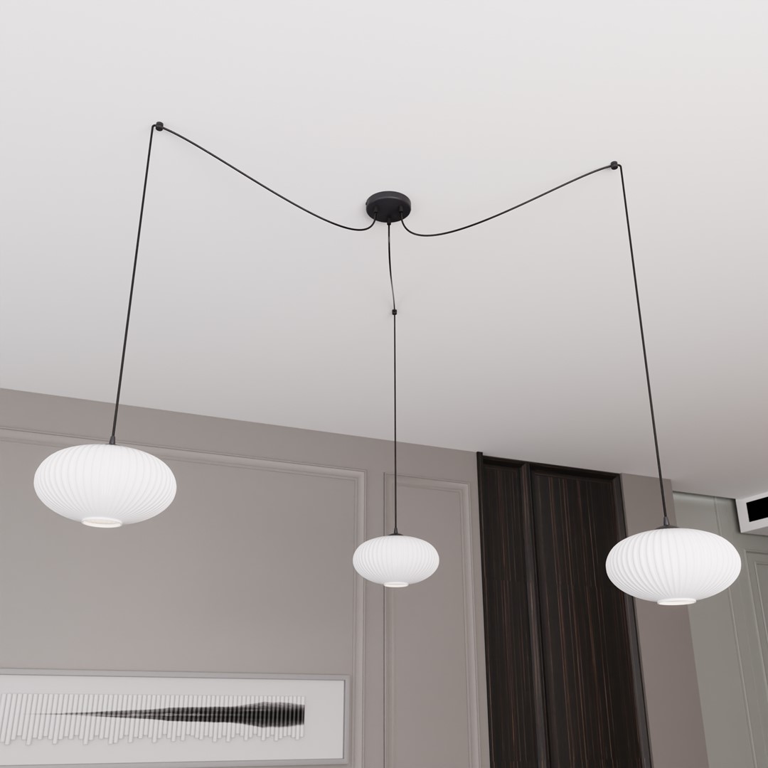 Origo 3xØ30 Blanco Lámpas de techo De Emibig Lighting - Usted mismo determina la ubicaci&oacute;n de los cables y, por lo tanto, puede decidir d&oacute;nde y a qu&eacute; altura deben colgarse las pantallas.