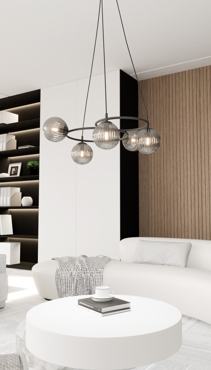 Libra 70cm Color humo Lámpas de techo De Emibig Lighting - Anillos que dan una expresi&oacute;n ligera y armoniosa, mientras que las c&uacute;pulas de vidrio de color ahumado difunden una luz c&aacute;lida y agradable que crea una hermosa atm&oacute;sfera.