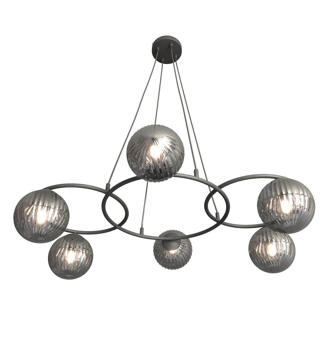 Libra 88cm Color humo Lámpas de techo De Emibig Lighting - Se compone de tres anillos que le dan una expresi&oacute;n ligera y armoniosa, mientras que las pantallas de cristal ahumado difunden una luz c&aacute;lida y agradable que crea una hermosa atm&oacute;sfera.