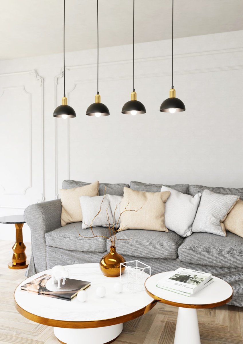 Moto 90cm Negro Lámpas de techo De Emibig Lighting - Las pantallas de metal crudo le dan a la l&aacute;mpara un car&aacute;cter distintivo, mientras que los detalles de color dorado a&ntilde;aden calidez y elegancia sutil.