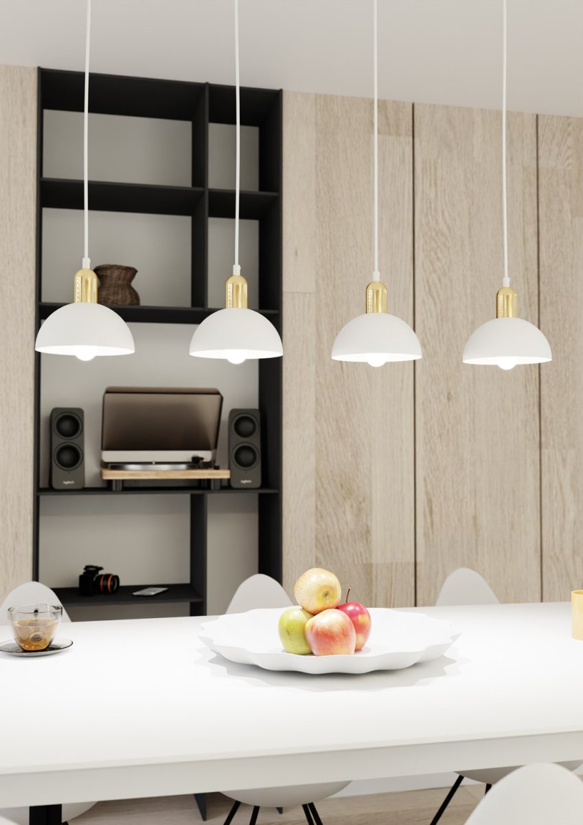 Moto 90cm Blanco Lámpas de techo De Emibig Lighting - Las pantallas de metal crudo le dan a la l&aacute;mpara un car&aacute;cter distintivo, mientras que los detalles de color dorado a&ntilde;aden calidez y elegancia sutil.