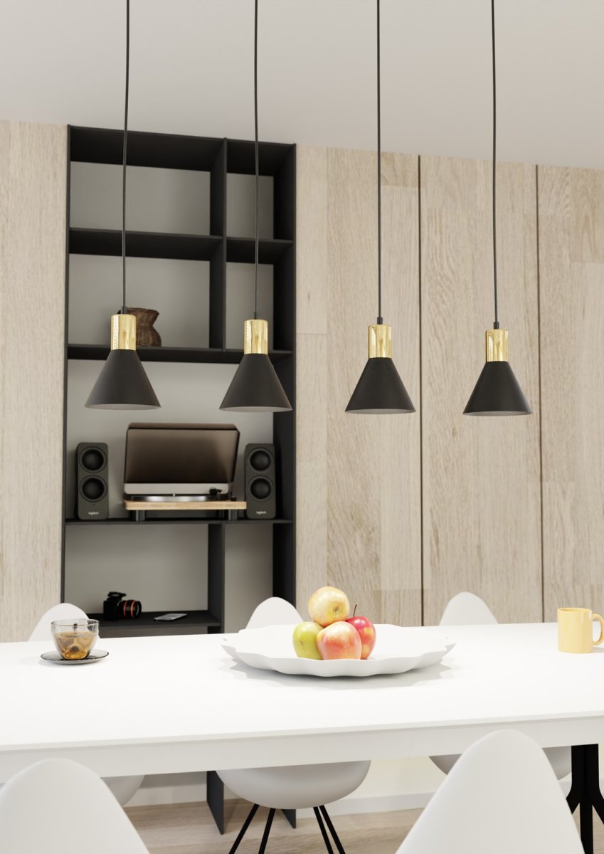Rosa 90cm Negro Lámpas de techo De Emibig Lighting - Perfecto para salas de estar, comedores o cocinas, el rosa crea una atm&oacute;sfera &uacute;nica en la habitaci&oacute;n al combinar la rugosidad del metal con la sutil elegancia de un acento dorado.