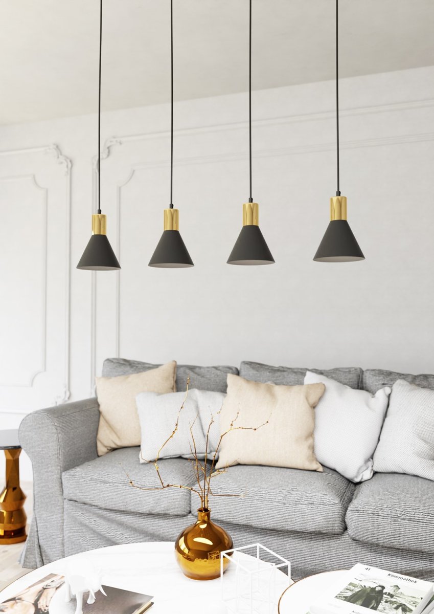 Rosa 90cm Negro Lámpas de techo De Emibig Lighting - Perfecto para salas de estar, comedores o cocinas, el rosa crea una atm&oacute;sfera &uacute;nica en la habitaci&oacute;n al combinar la rugosidad del metal con la sutil elegancia de un acento dorado.