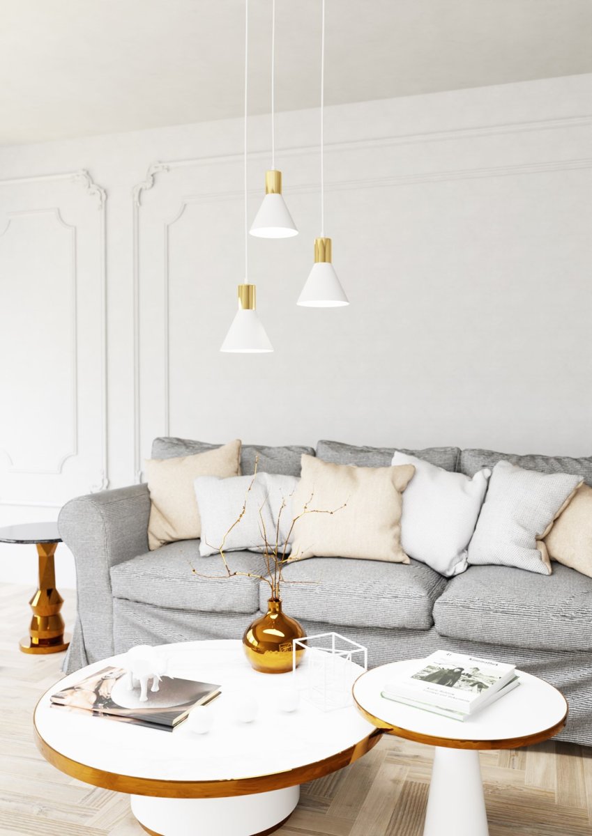 Rosa Ø30 Blanco Lámpas de techo De Emibig Lighting - Perfecto para salas de estar, comedores o cocinas, el rosa crea una atm&oacute;sfera &uacute;nica en la habitaci&oacute;n al combinar la rugosidad del metal con la sutil elegancia de un acento dorado.