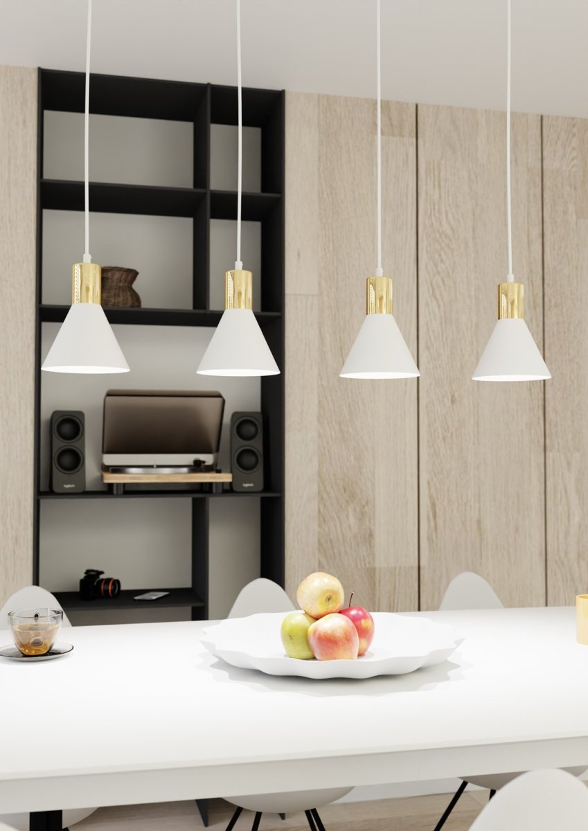 Rosa 90cm Blanco Lámpas de techo De Emibig Lighting - Perfecto para salas de estar, comedores o cocinas, el rosa crea una atm&oacute;sfera &uacute;nica en la habitaci&oacute;n al combinar la rugosidad del metal con la sutil elegancia de un acento dorado.