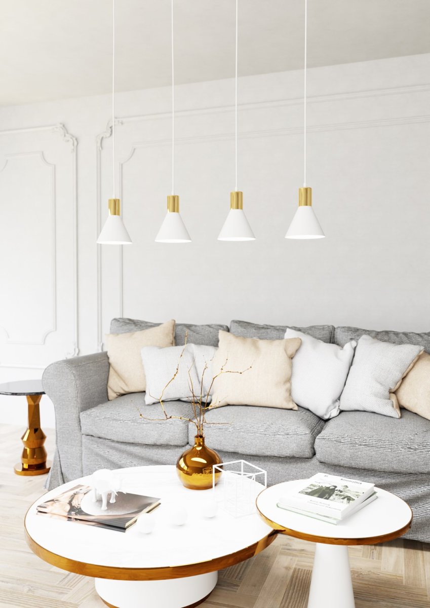 Rosa 90cm Blanco Lámpas de techo De Emibig Lighting - Perfecto para salas de estar, comedores o cocinas, el rosa crea una atm&oacute;sfera &uacute;nica en la habitaci&oacute;n al combinar la rugosidad del metal con la sutil elegancia de un acento dorado.