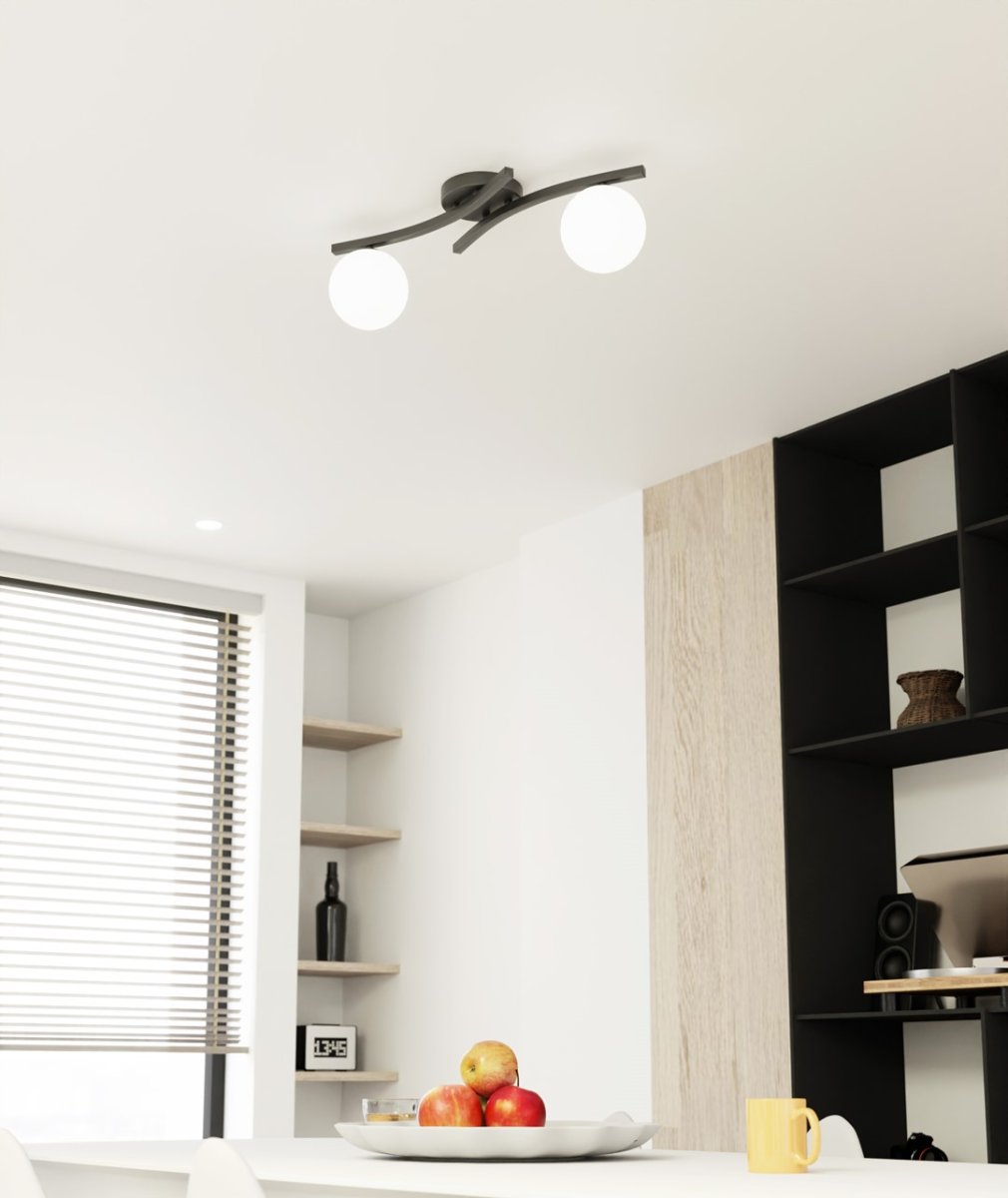 Opus 60cm Blanco plafón De Emibig Lighting - La forma sencilla y las c&uacute;pulas de cristal opalino confieren a la estancia suavidad y ligereza, mientras que la l&aacute;mpara difunde una luz agradable y difusa.