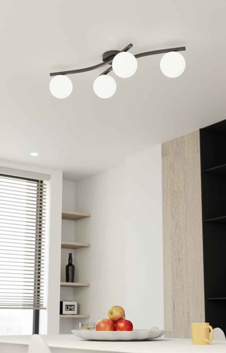 Opus 84cm Blanco plafón De Emibig Lighting - La forma sencilla y las c&uacute;pulas de cristal opalino confieren a la estancia suavidad y ligereza, mientras que la l&aacute;mpara difunde una luz agradable y difusa.
