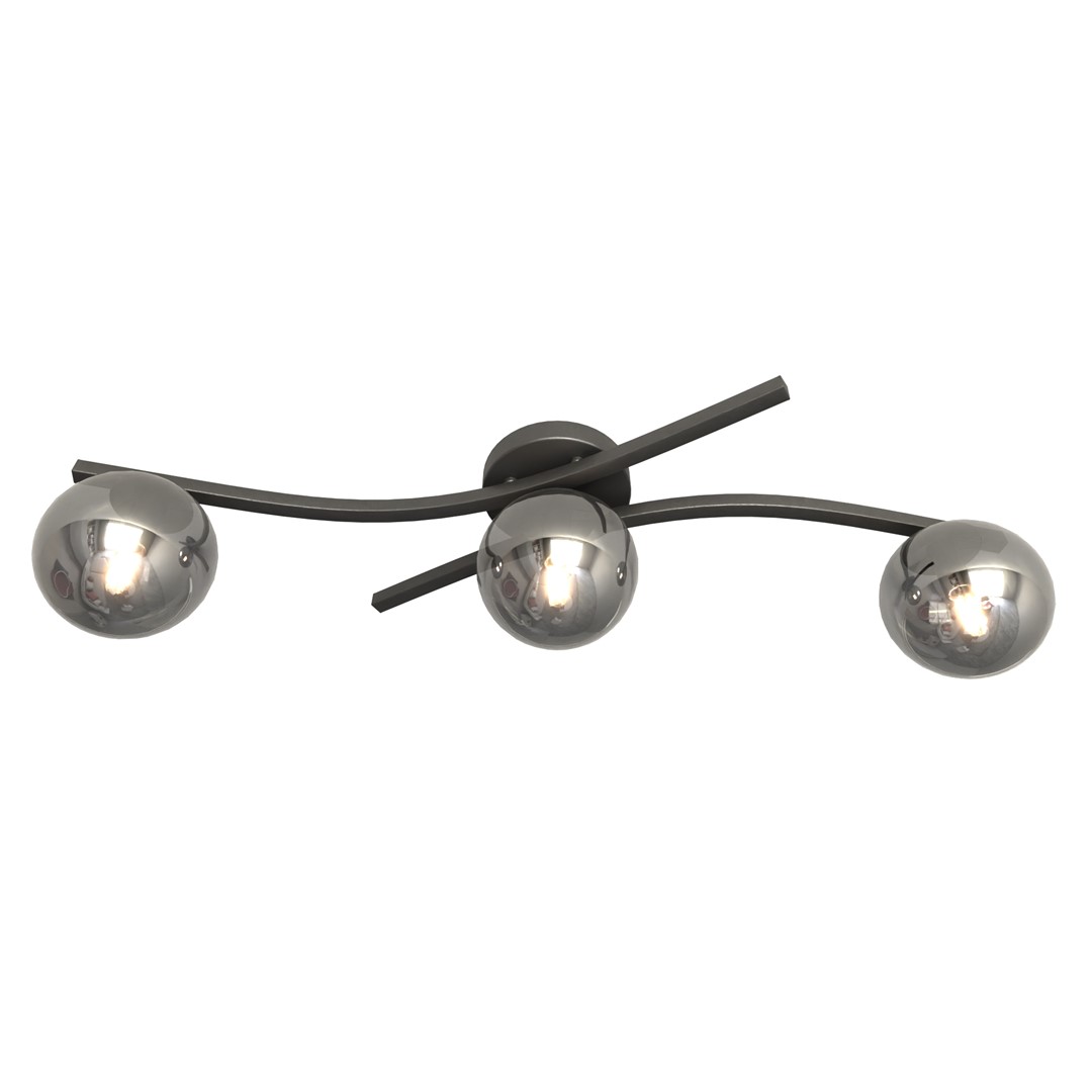 Opus 84cm Color humo plafón De Emibig Lighting - La forma sencilla y las c&uacute;pulas de cristal ahumado confieren a la estancia suavidad y ligereza, mientras que la l&aacute;mpara difunde una luz agradable y difusa.