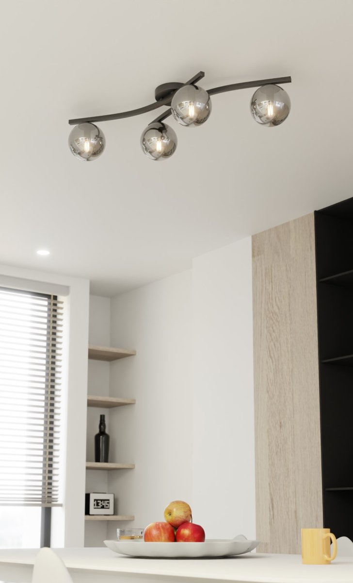 Opus 84cm Color humo plafón De Emibig Lighting - La forma sencilla y las c&uacute;pulas de cristal ahumado confieren a la estancia suavidad y ligereza, mientras que la l&aacute;mpara difunde una luz agradable y difusa.