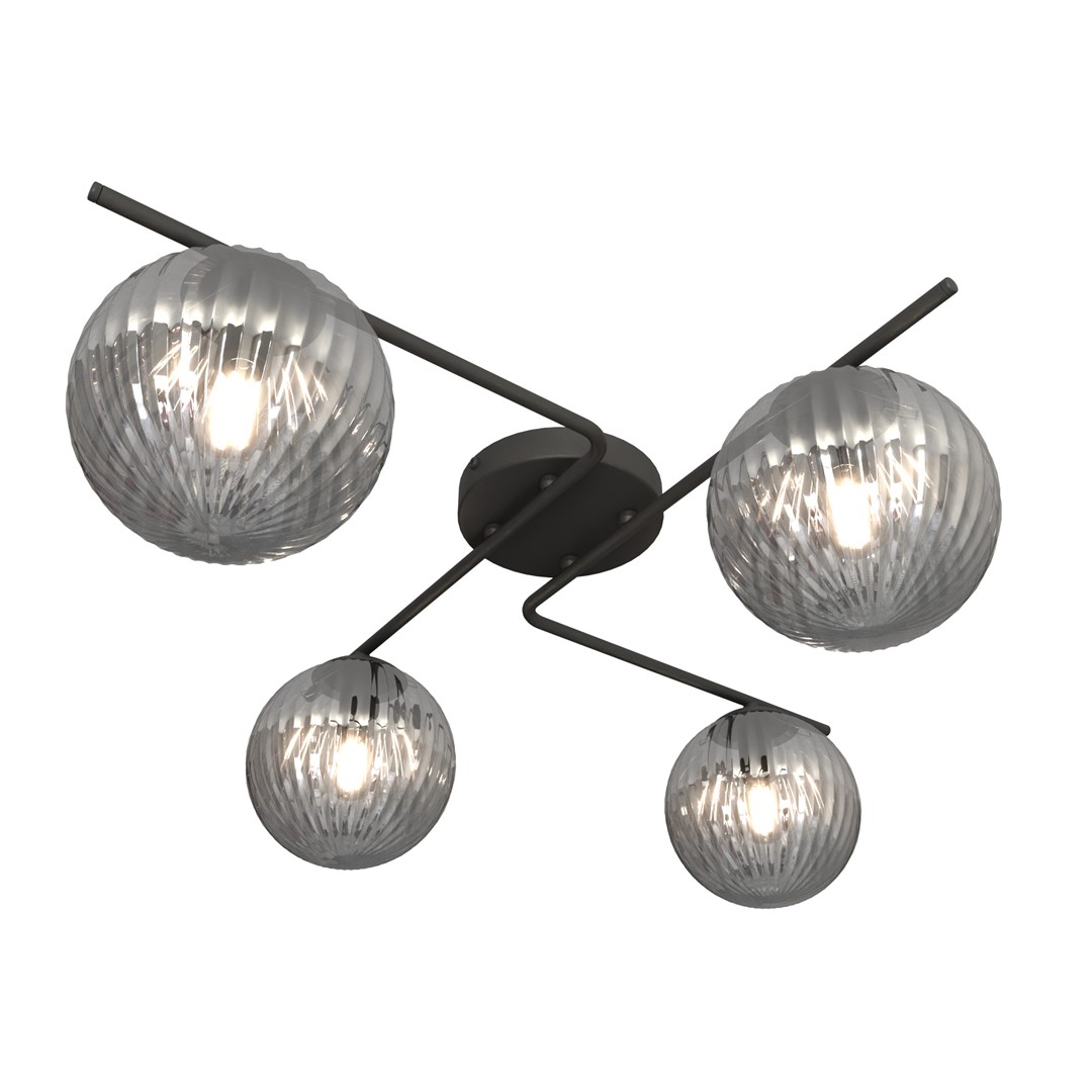 Vespa 72cm Color humo plafón De Emibig Lighting - Los brazos de metal en forma de V le dan a la l&aacute;mpara una elegancia geom&eacute;trica, mientras que las pantallas de vidrio ahumado acanalado a&ntilde;aden ligereza y estilo.