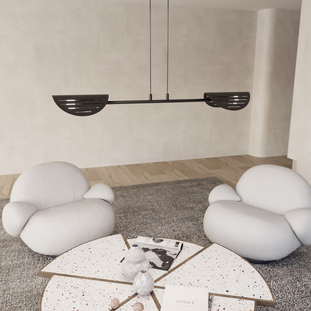 Saber 104cm Negro Lámpas de techo De Emibig Lighting - Perfecta para salas de estar, comedores o entornos de oficina, Saber emite una luz suave que crea una atm&oacute;sfera especial y subraya el estilo de la estancia.