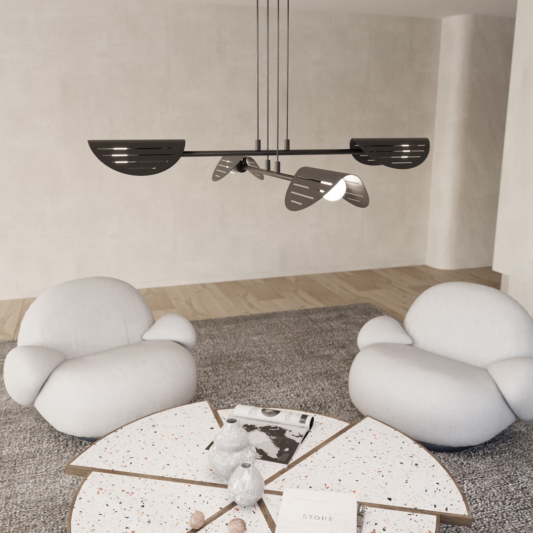 Saber 104cm Negro Lámpas de techo De Emibig Lighting - Perfecta para salas de estar, comedores o entornos de oficina, Saber emite una luz suave que crea una atm&oacute;sfera especial y subraya el estilo de la estancia.