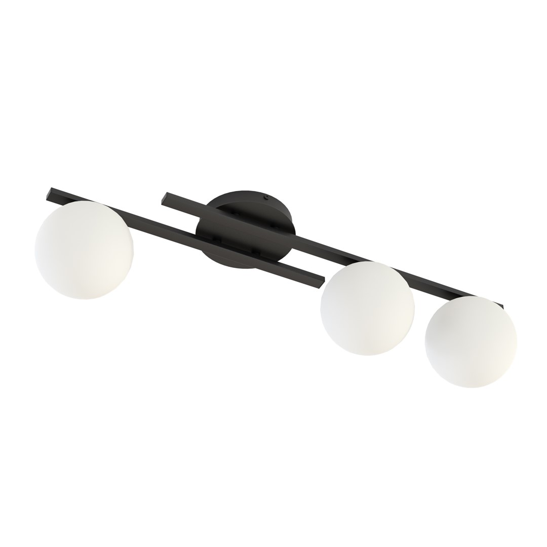 Kairo 74cm En blanco y negro plafón De Emibig Lighting - Una l&aacute;mpara de techo moderna con c&uacute;pulas esf&eacute;ricas blancas.