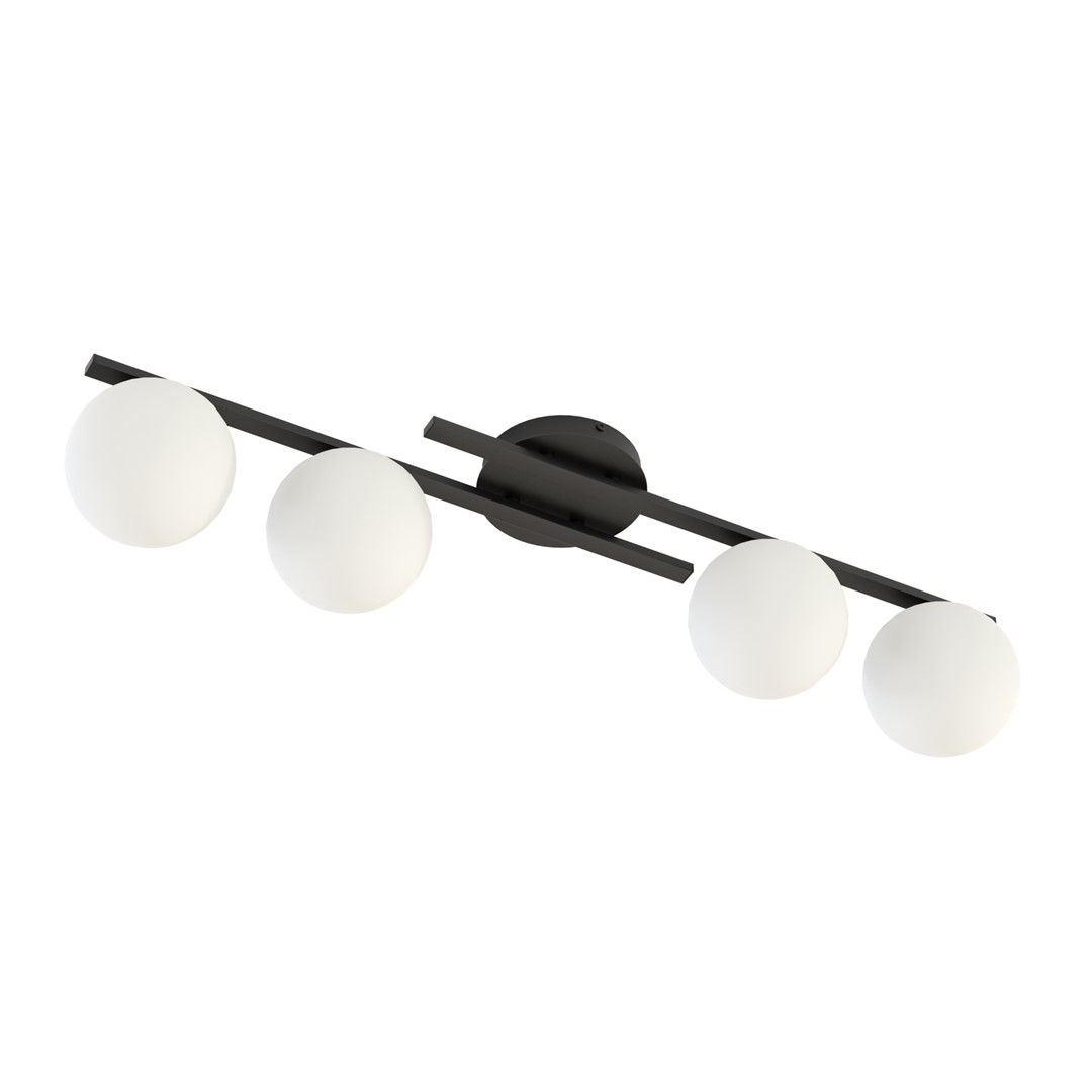 Kairo 87cm Negro plafón De Emibig Lighting - Una l&aacute;mpara de techo moderna con c&uacute;pulas esf&eacute;ricas blancas.