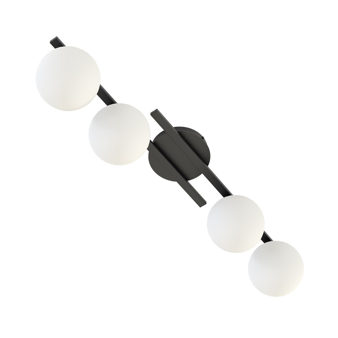 Kairo 87cm Negro plafón De Emibig Lighting - Una l&aacute;mpara de techo moderna con c&uacute;pulas esf&eacute;ricas blancas.