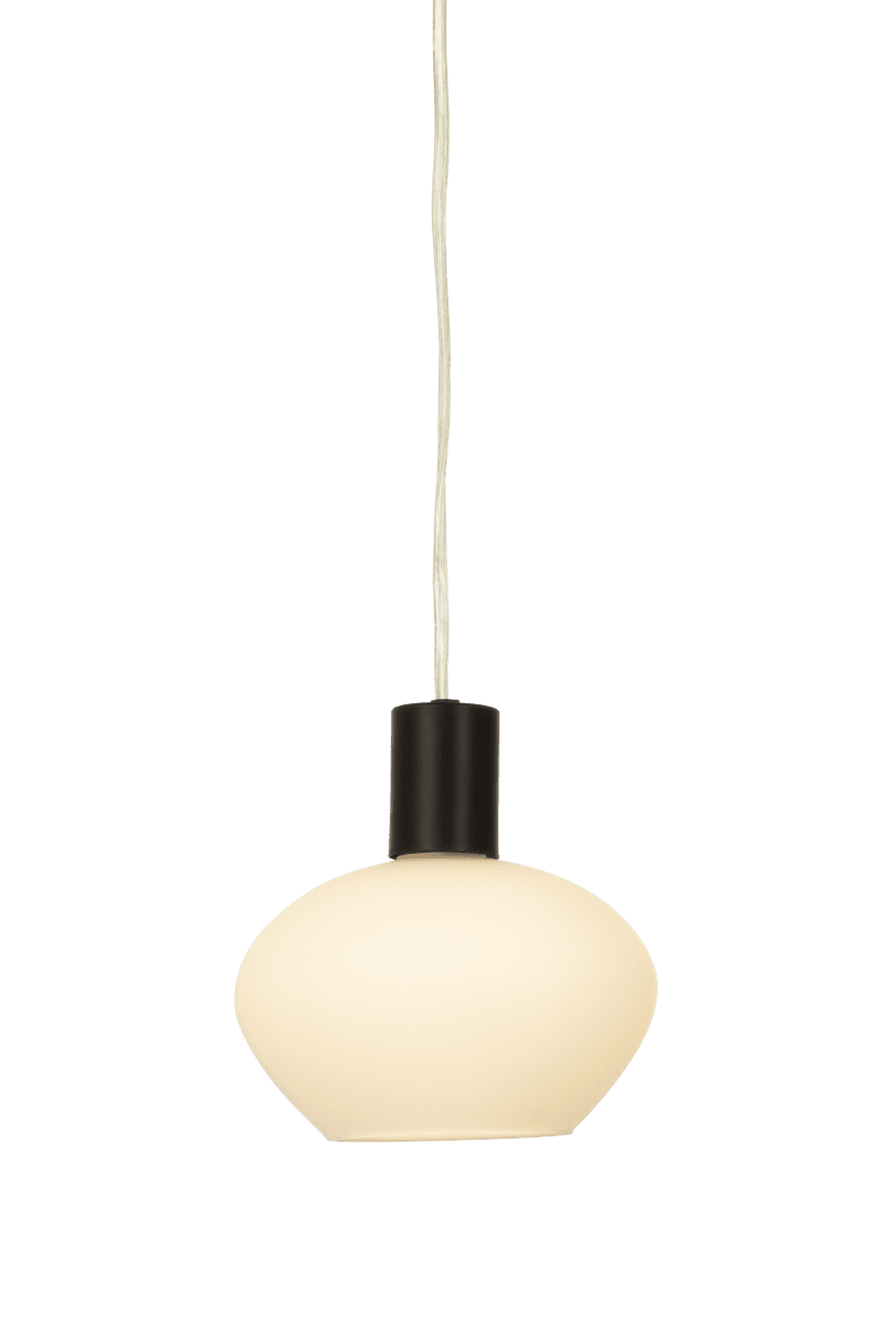 Bell Ø15 Blanco lámpara de ventana De Aneta Lighting - Fabricada en metal negro con una pantalla redonda de cristal opalino que emite una luz suave y agradable.