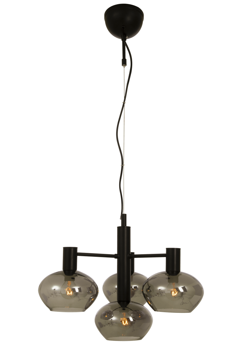 Bell Ø47 Color humo Lámpas de techo De Aneta Lighting - Con sus tres pantallas de cristal ahumado y la suspensión negra se crea una atmósfera lujosa y elegante.