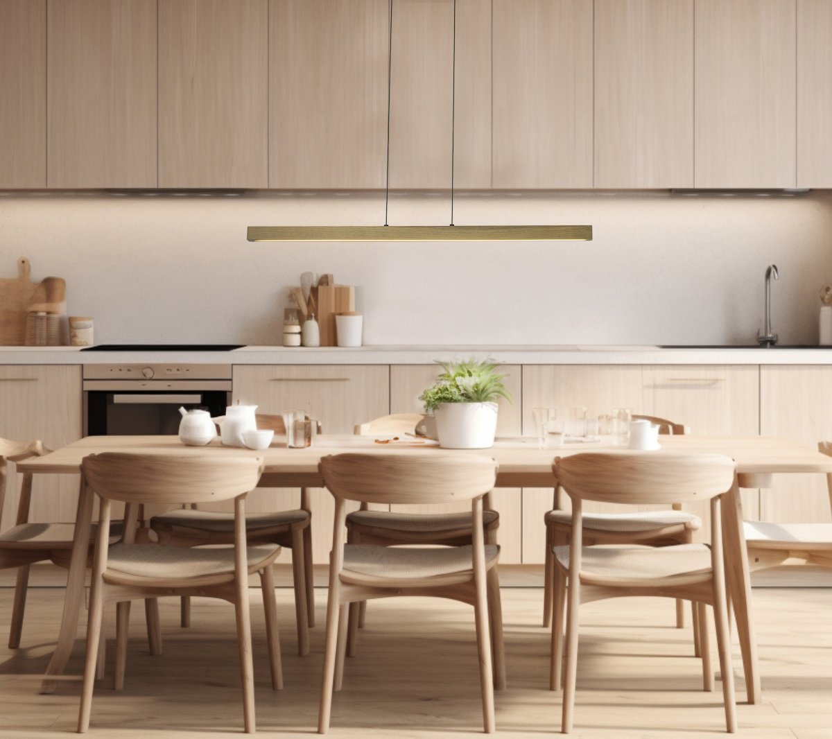 Linea 100cm Naturaleza Lámpas de techo De Aneta Lighting - Se adapta perfectamente a una mesa de comedor larga o a una mesa de cocina.