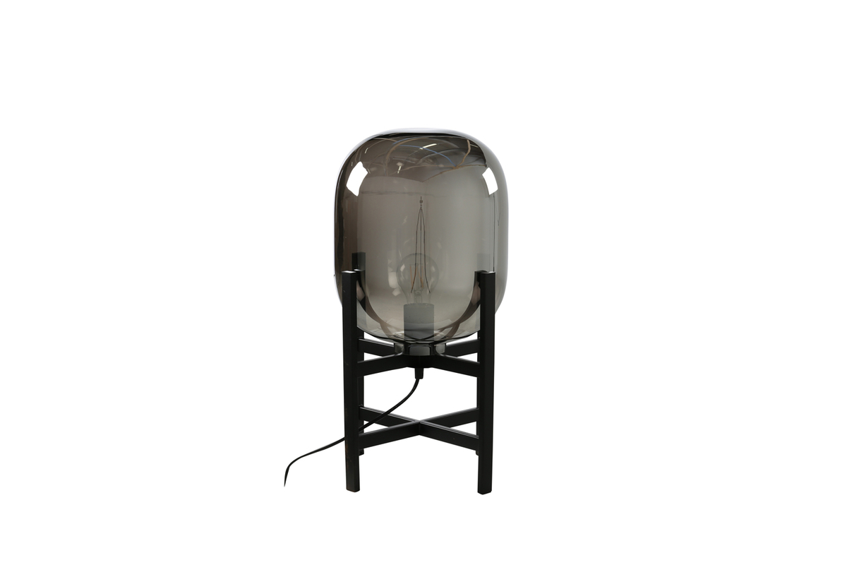 Altair 45cm Color humo lámpara de mesa De Venture Design - La l&aacute;mpara de mesa tiene una pantalla de cristal ahumado macizo con efecto espejo, que reposa sobre una base decorativa de acero negro.