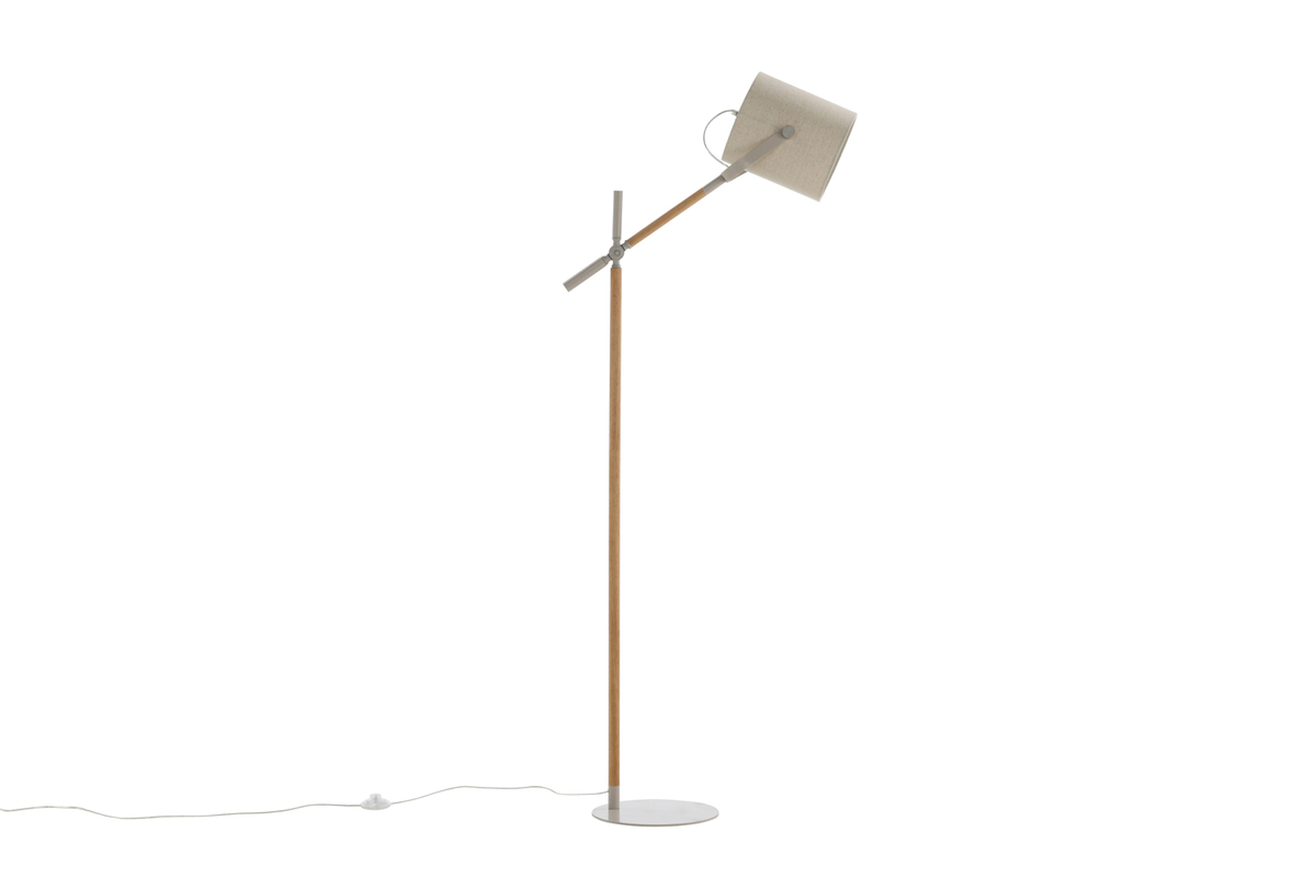 Dennis Beige/madera lámpara de pie De Venture Design - Dennis es una moderna l&aacute;mpara de pie con tubo ajustable y pantalla de lino beige que proporciona una luz suave y agradable.