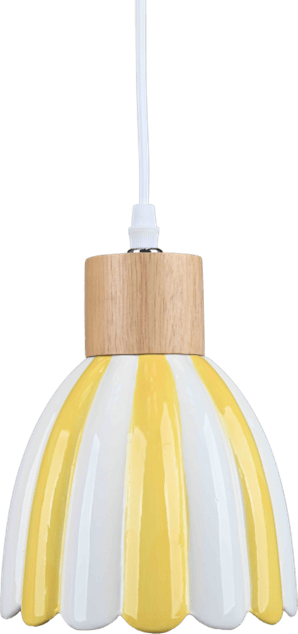 Poppy Ø15 Amarillo/blanco lámpara de ventana De Pixie Design - Poppy es una encantadora l&aacute;mpara de ventana de cer&aacute;mica con una forma ligeramente redondeada y detalles decorativos de madera que le dan un toque natural.