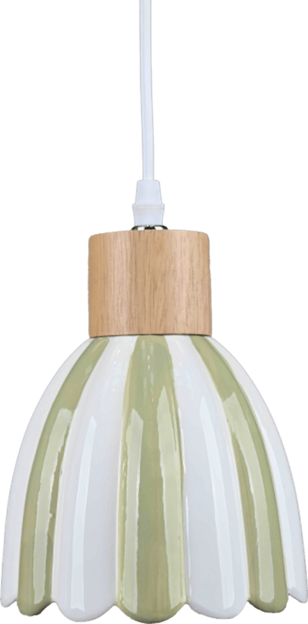 Poppy Ø15 Verde/blanco lámpara de ventana De Pixie Design - Poppy es una encantadora l&aacute;mpara de ventana de cer&aacute;mica con una forma ligeramente redondeada y detalles decorativos de madera que le dan un toque natural.