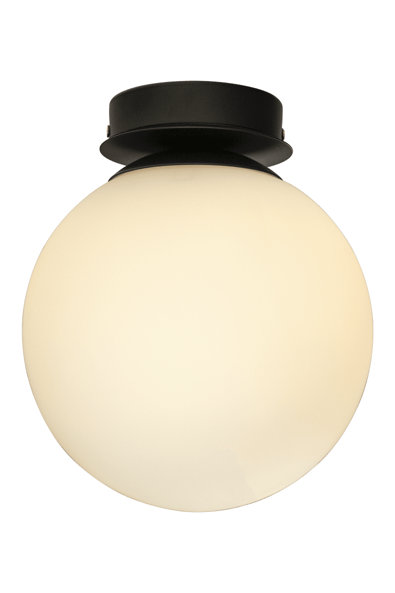Lido Ø20 Negro lámpara de baño De Aneta Lighting - Su estructura de metal negro mate se combina con una pantalla redonda de cristal opalino que difunde una luz suave y agradable.