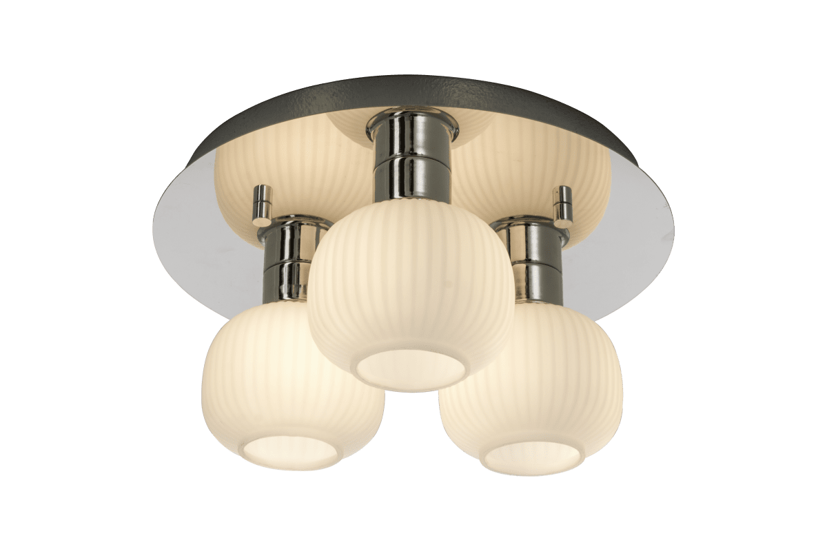 Messina Ø28 Cromo lámpara de baño De Aneta Lighting - Lámpara de techo Messina en cromo con 3 cúpulas de cristal acanalado blanco opal.