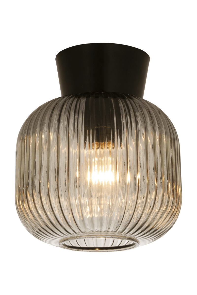 Vanja Ø20 Negro/Ahumado plafón De Aneta Lighting - Su pantalla de cristal ahumado acanalado proporciona una luz suave y agradable con una sutil difusión.
