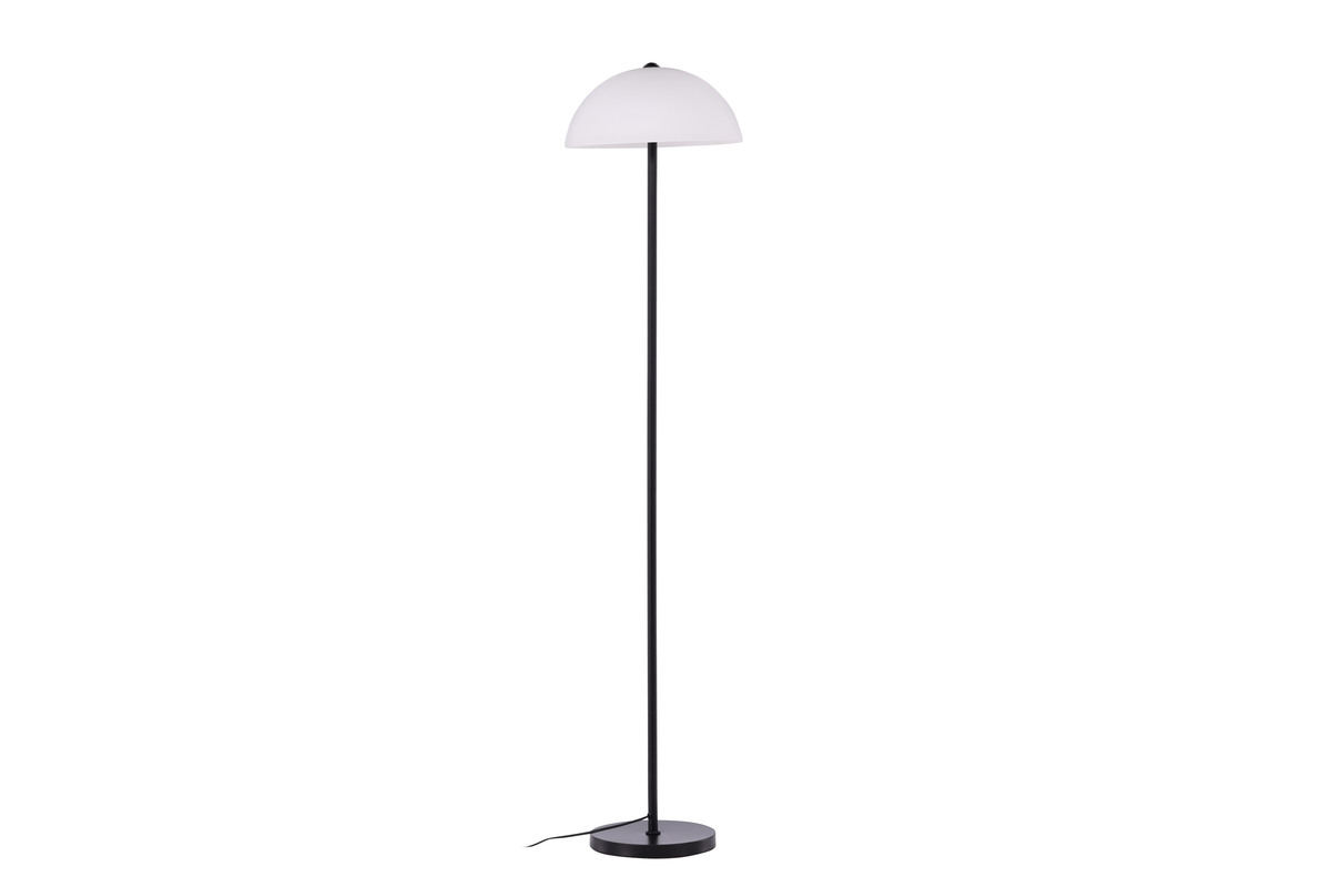 Ferrand Negro lámpara de pie De Venture Design - Impresiona con su dise&ntilde;o n&oacute;rdico, con una elegante base de hierro negro y una pantalla de cristal blanco.