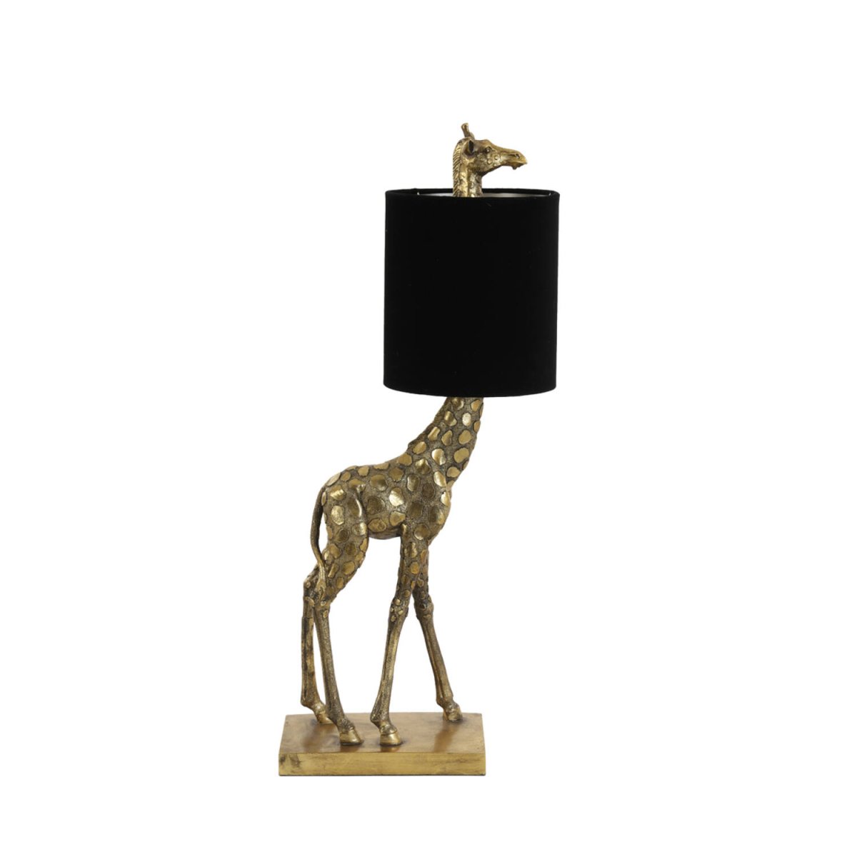 Giraffe 60cm Oro lámpara de mesa De Light & Living - El acabado dorado antiguo de la base de jirafa a&ntilde;ade un toque encantador, mientras que la pantalla de terciopelo negro crea una luz suave y agradable.
