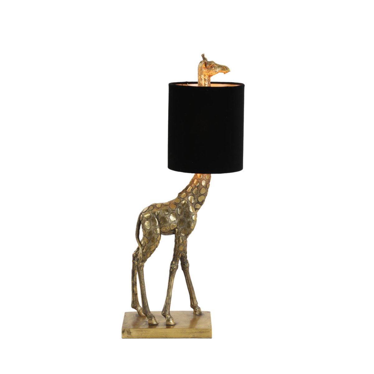 Giraffe 60cm Oro lámpara de mesa De Light & Living - El acabado dorado antiguo de la base de jirafa a&ntilde;ade un toque encantador, mientras que la pantalla de terciopelo negro crea una luz suave y agradable.