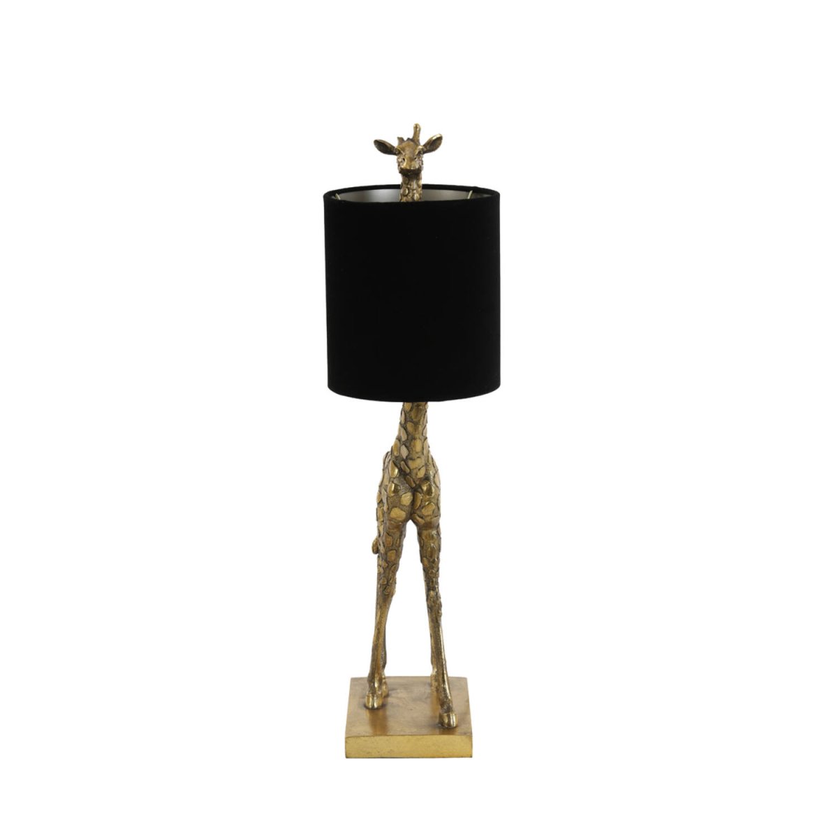 Giraffe 60cm Oro lámpara de mesa De Light & Living - El acabado dorado antiguo de la base de jirafa a&ntilde;ade un toque encantador, mientras que la pantalla de terciopelo negro crea una luz suave y agradable.
