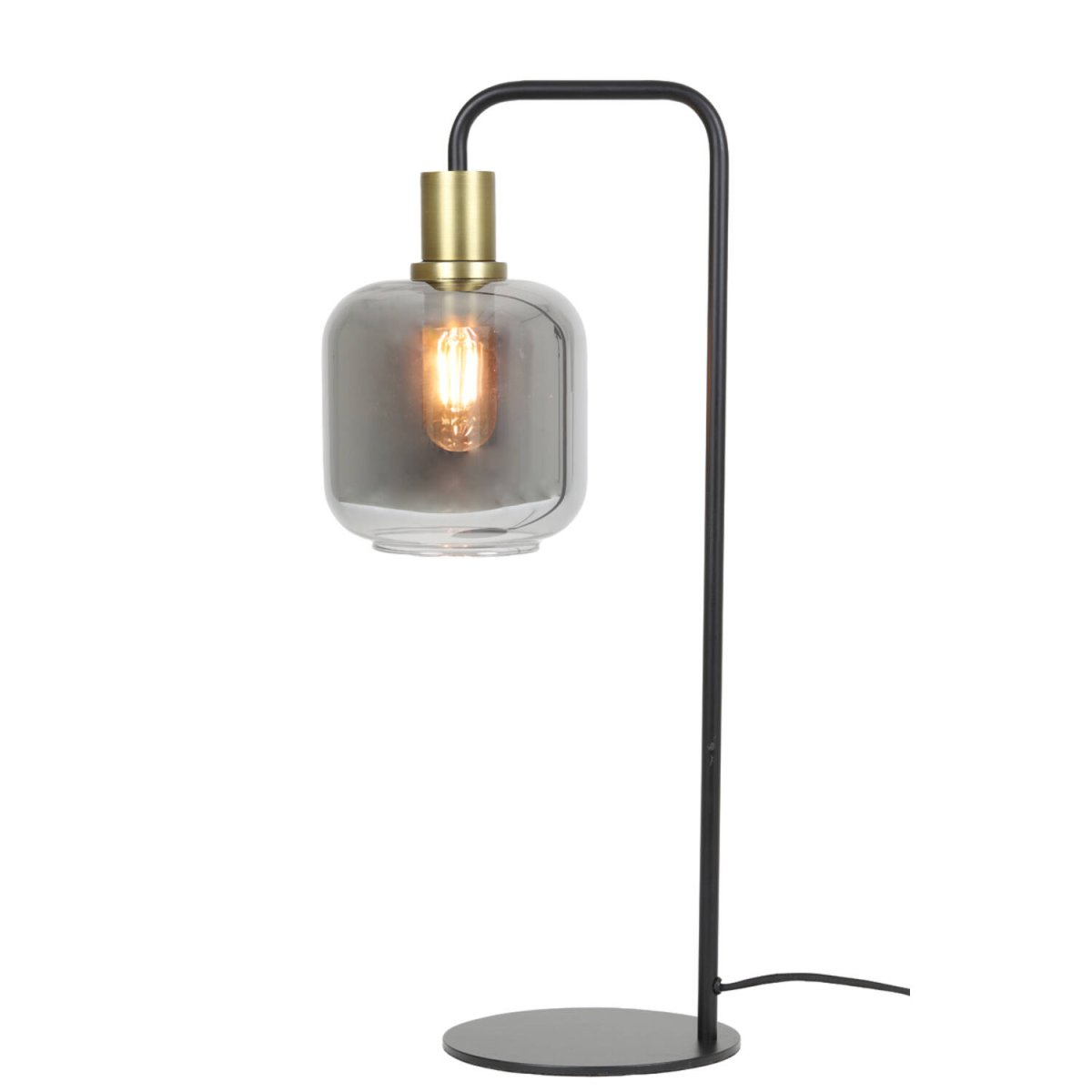Lekar 58cm Negro lámpara de mesa De Light & Living - Lekar es una sofisticada lámpara de mesa con una moderna combinación de cristal ahumado y detalles dorados.