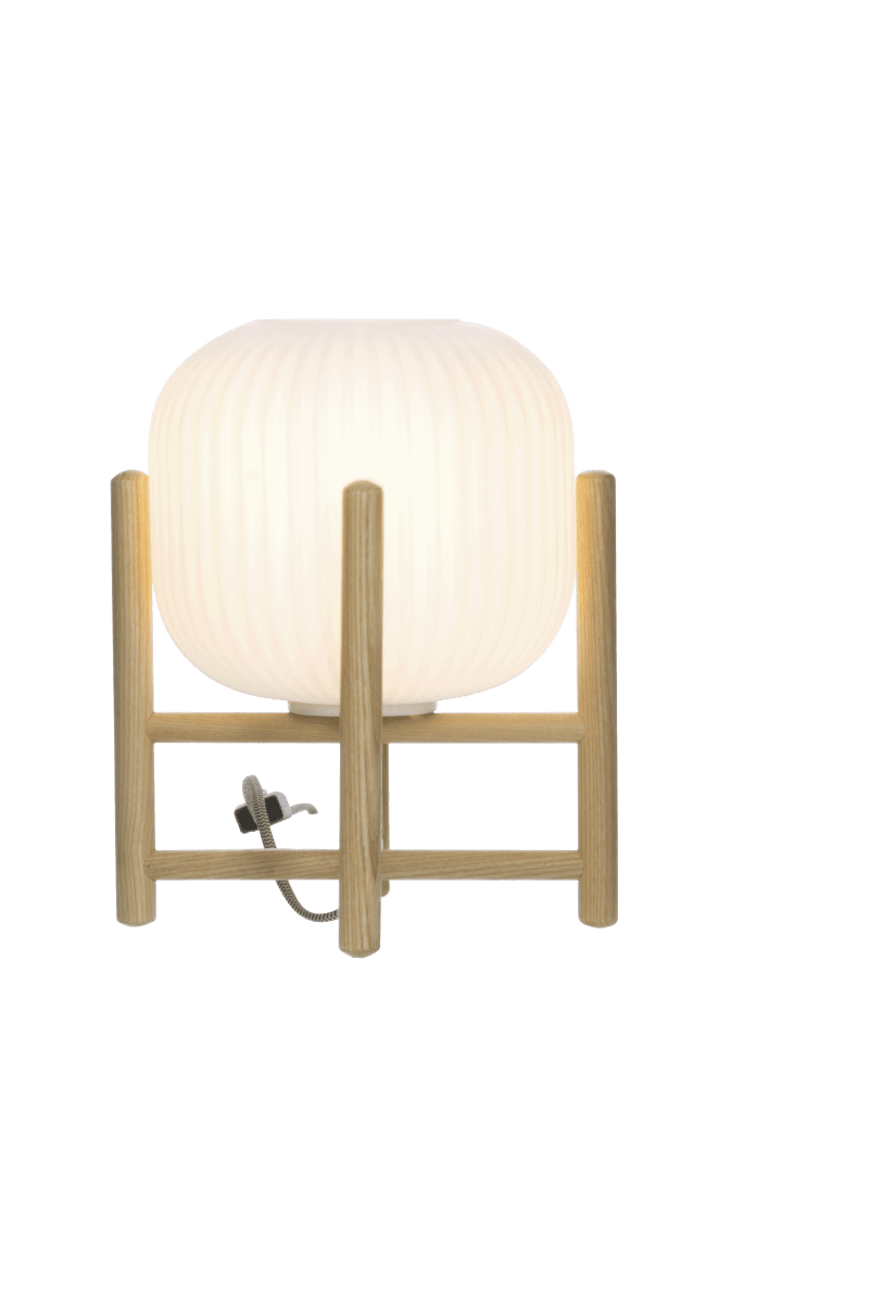 Vinda 30cm Madera lámpara de mesa De Aneta Lighting - Lámpara de mesa Winda en color madera con pantalla de cristal esmerilado blanco.