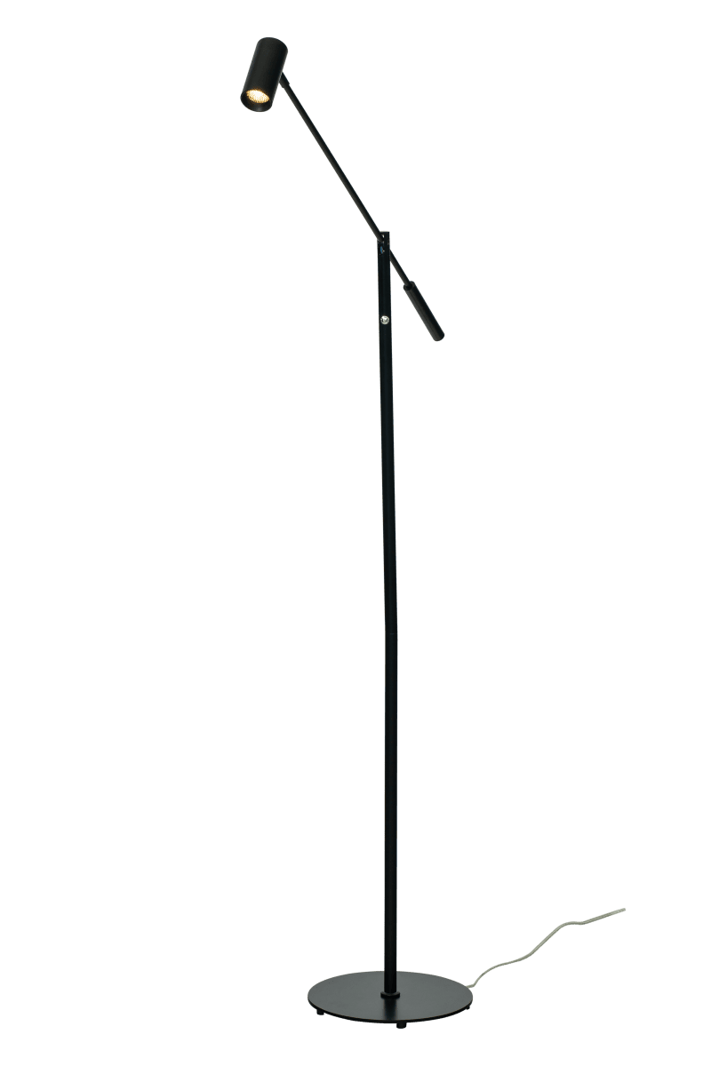 Concord Negro lámpara de pie De Aneta Lighting - Concord con iluminación integrada proporciona una luz blanca cálida y dirigida que se puede atenuar cómodamente mediante el interruptor de encendido en la pared.