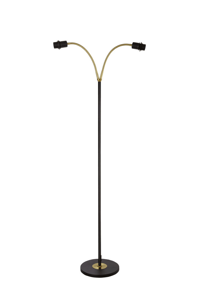 Imagen ampliada de Ljusdal 2 Negro lámpara de pie De Aneta Lighting - Lámpara de pie Ljusdal en metal negro con detalles en latón mate.