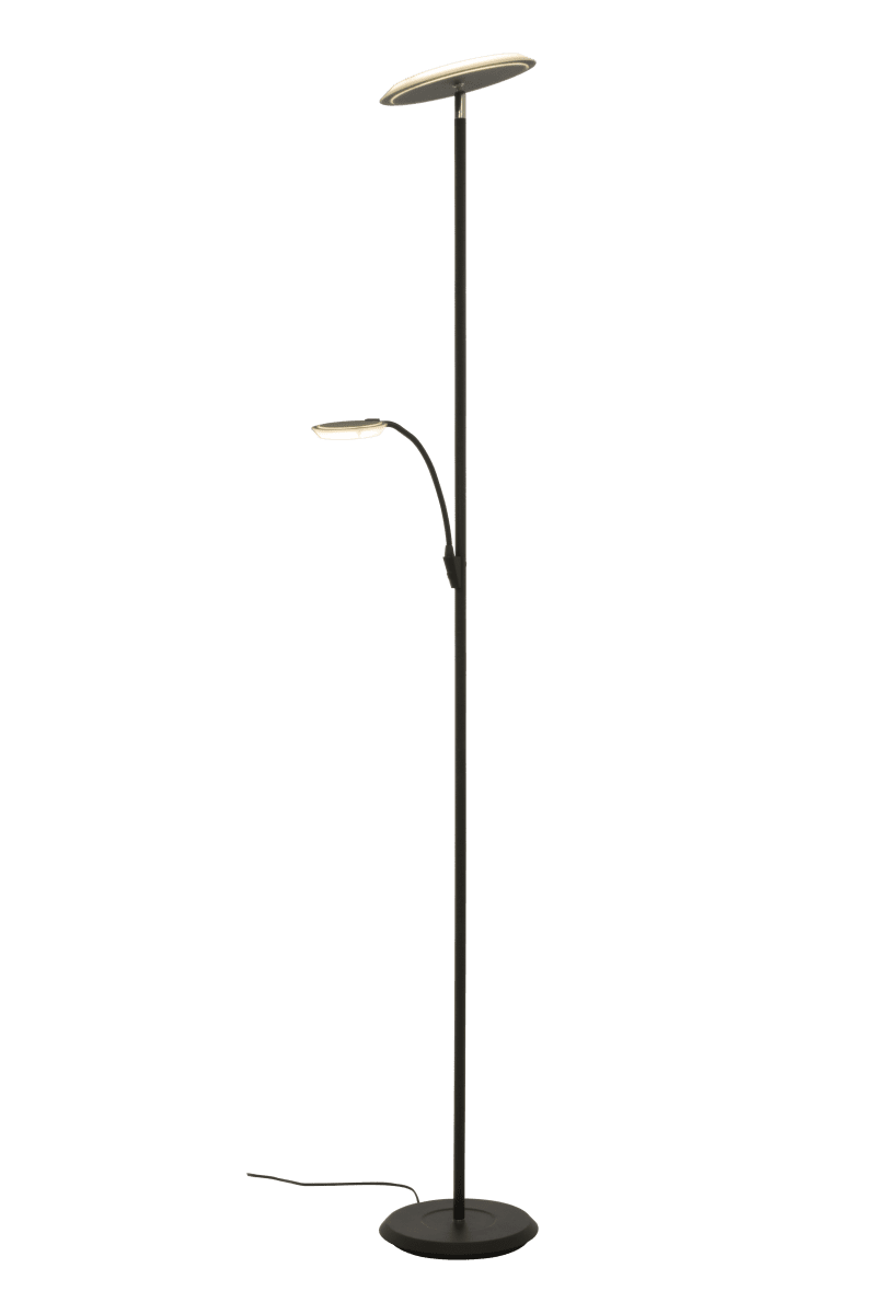 Stockholm Negro lámpara de pie De Aneta Lighting - LED integrado de 18 W + 5 W que proporciona una luz blanca c&aacute;lida, con el brazo de lectura y la luz ascendente regulables por separado.