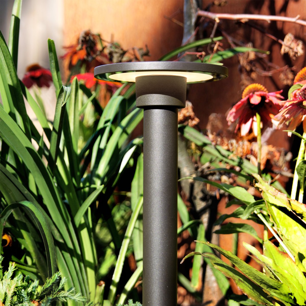 Orbit Gris oscuro De Lightson - Incluso cuando se utiliza en posición vertical en un macizo de flores, es eficaz e ilumina las plantas circundantes, mientras que la lámpara garantiza una distribución uniforme y fina de la luz.