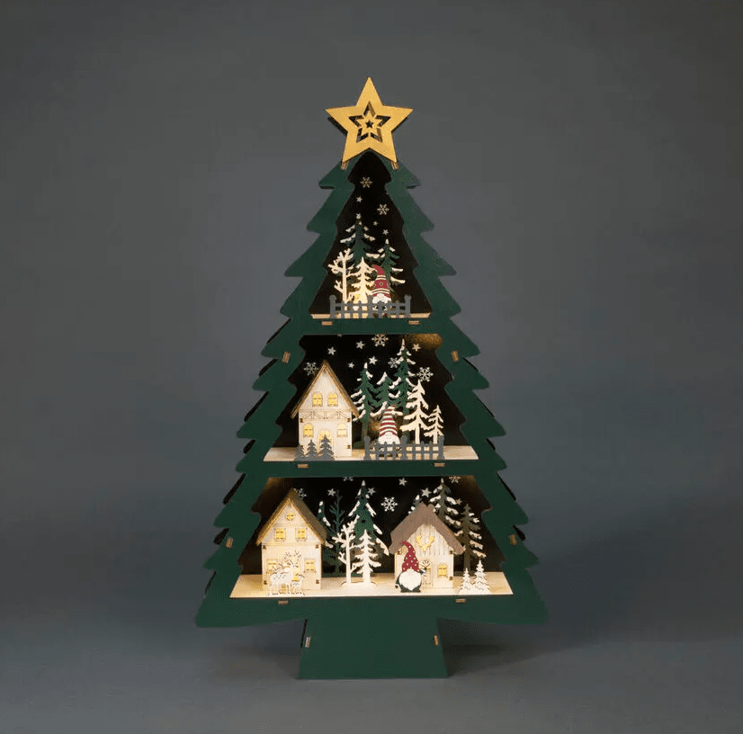 Silueta Árbol De Navidad Verde De Konstsmide - Hermosa decoraci&oacute;n en forma de &aacute;rbol de navidad realizada &iacute;ntegramente en madera.