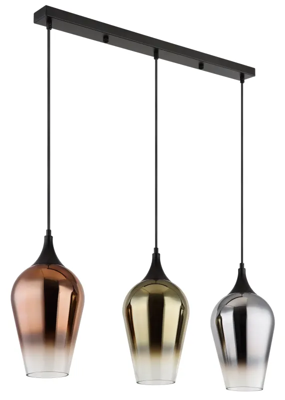 Lavus 83cm Negro Lámpas de techo De Globo Lighting - Lavus &auml;r en elegant taklampa med tre dekorativa glaskupor i koppar-, guld- och kromfinish, vilket ger lampan en modern och stilfull karakt&auml;r.